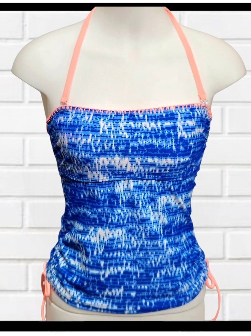 NWT Arizona Jean Co. Blue Ruched Halter Tankini Swimsuit Top Sz S